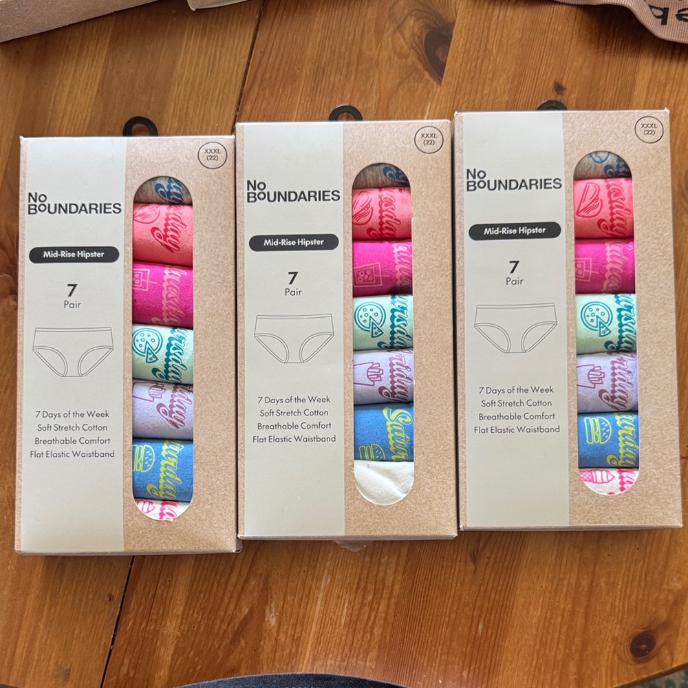 No Boundaries 7-Pack Mid-Rise Hipster Underwear - Pink & Aqua Mix